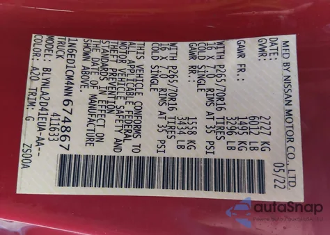 2022 Nissan Frontier King Cab S 4X4 z USA, uszkodzony, nr VIN 1N6ED1CM4NN674867